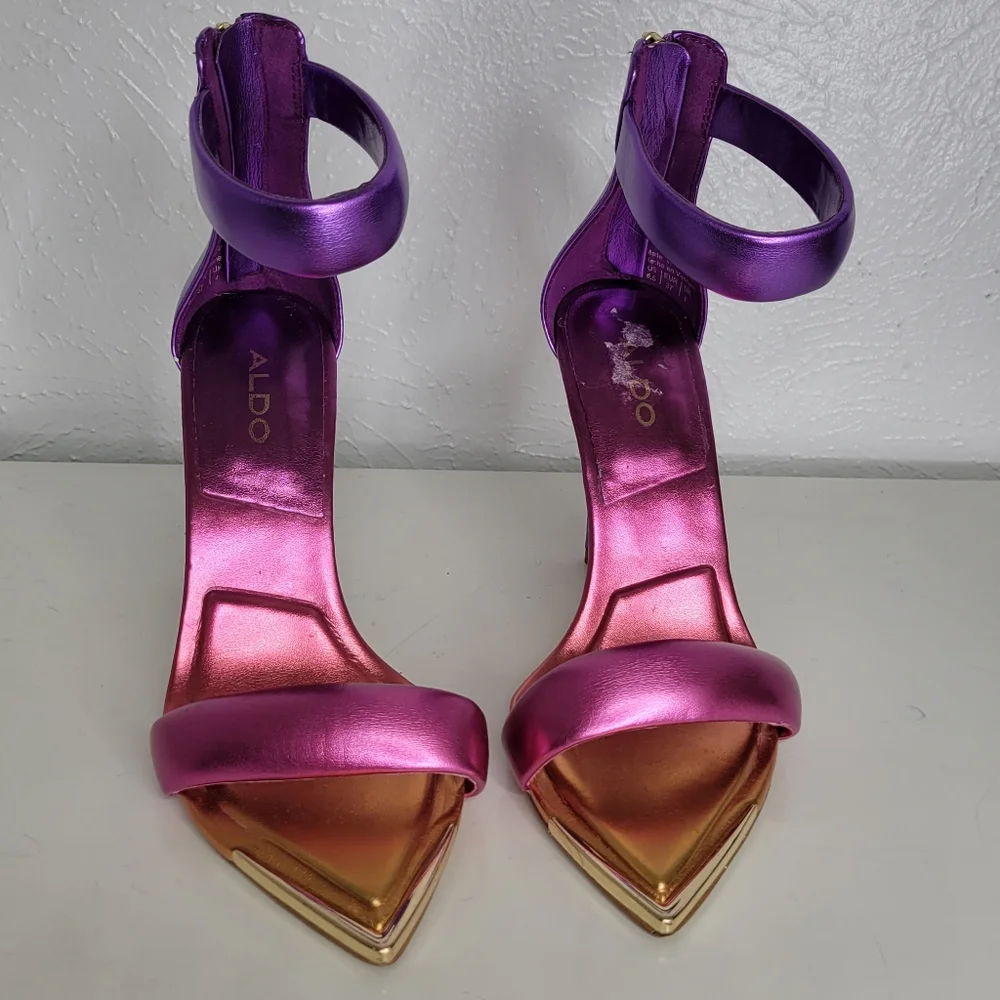 Aldo Heels Pink and Purple Ombre with Gold Point Toe Women's Size 6.5